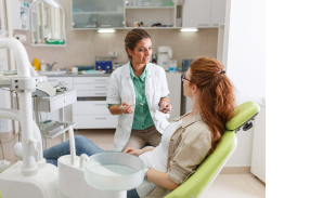 Woman at a consultation for dental implants in Fountain Valley