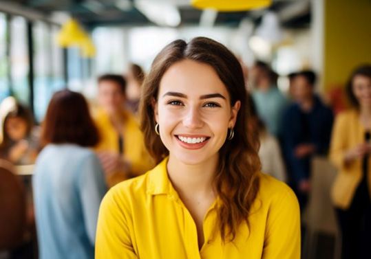 Confident woman in business setting