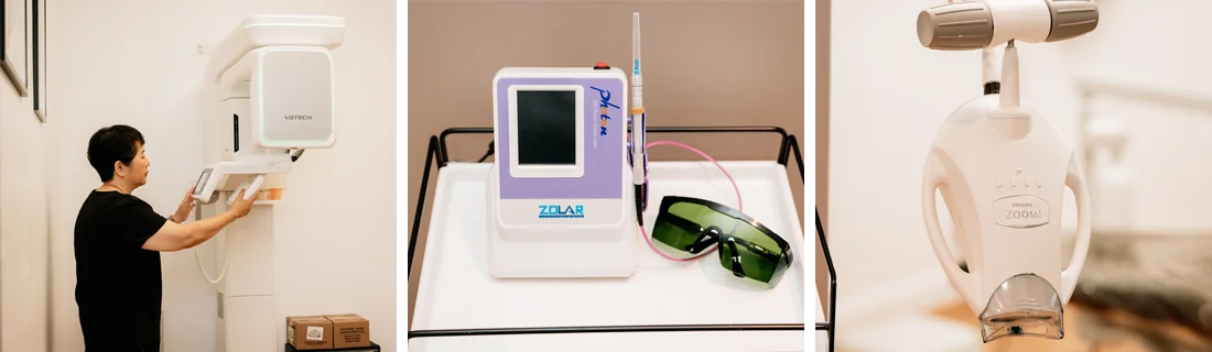 Dental imaging, laser, and teeth-whitening equipment.